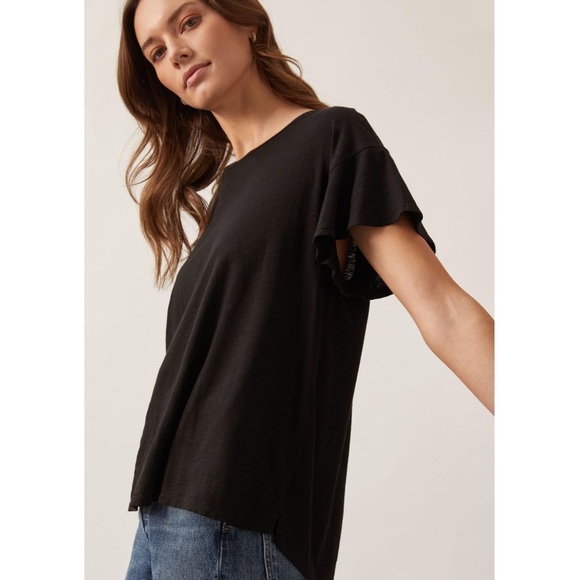 Anthropologie T.La Flutter-Sleeved Tee Black New Size Small Top ANTHRO Summer - Picture 3 of 9